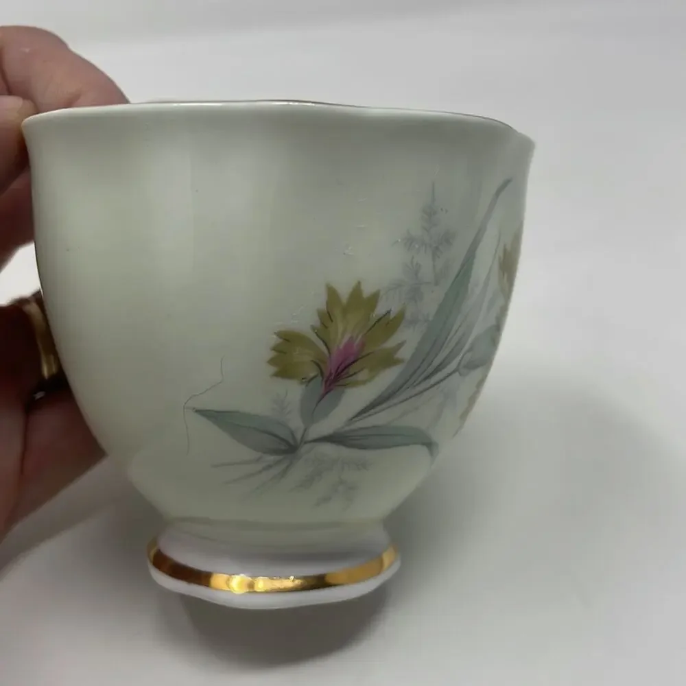 Vintage Colclough Green Floral Teacup and Saucer